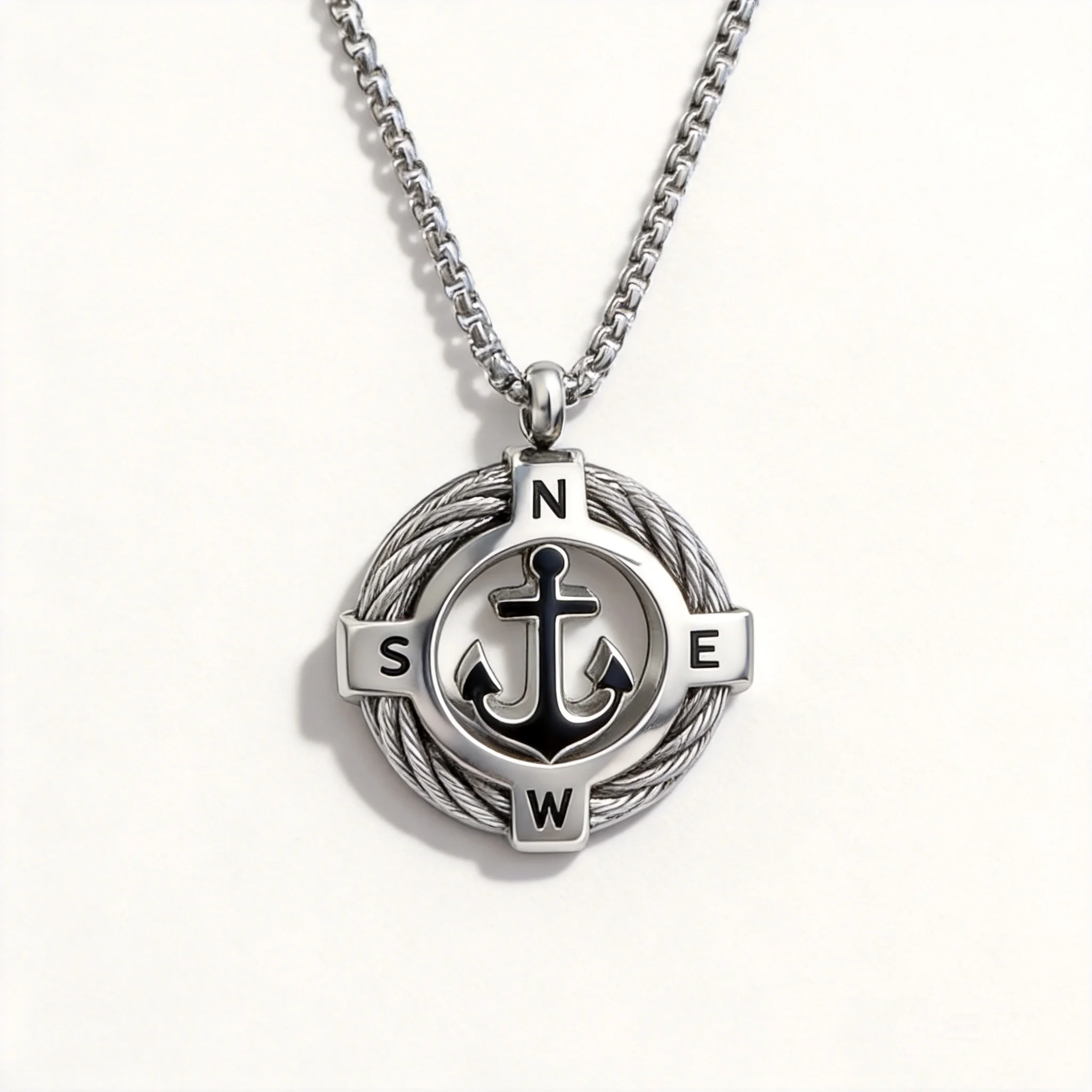 Chinese Style Lucky Blessing Niche Design Retro Compass Anchor Pendant Necklace For Men Trendy All Match Daily Wear Good Luck