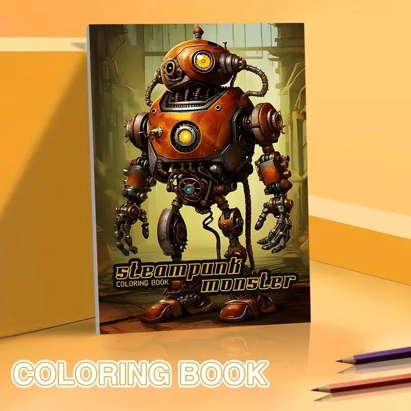 A4 Spiral Steampunk Monster Coloring Book for Adults 24 Pages Mechanical Beast Designs Relaxing Art Therapy Creative Gift