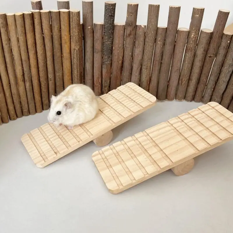 R1WA Gerbil Ladder Wooden Bridge Hammock Seesaw Suitable for Dwarf Chinchillas Wooden Seesaw for Hamster Mouse