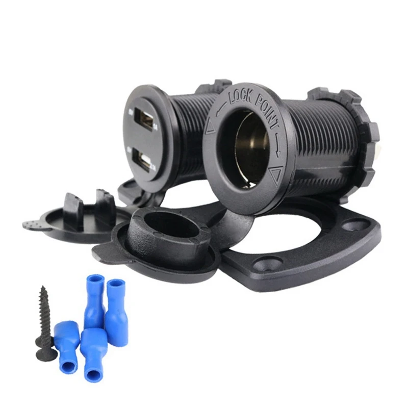 ABHY-12-24V Dual USB Outlet Volt Power Outlet With LED Voltage Display Lighter Socket Switch Panel Adapter For Car Boat