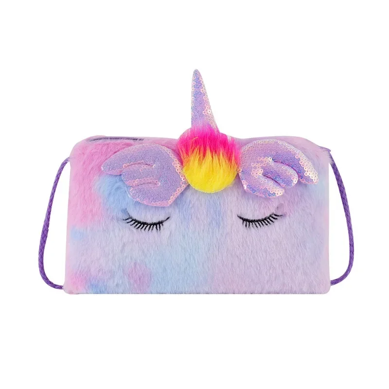 1 Piece Rectangle Unicon Shoulder Bag for Baby Cartoon Wings Unicorn Coin Stationery Bag Portable Travel Hair Clip Storage Bag