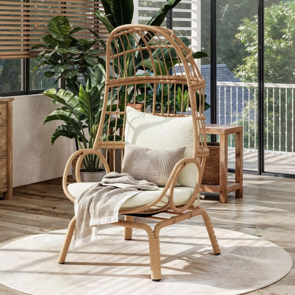 

Swivel Egg Chair Outdoor 370lbs Capacity Wicker Patio Rotating Basket Chair
