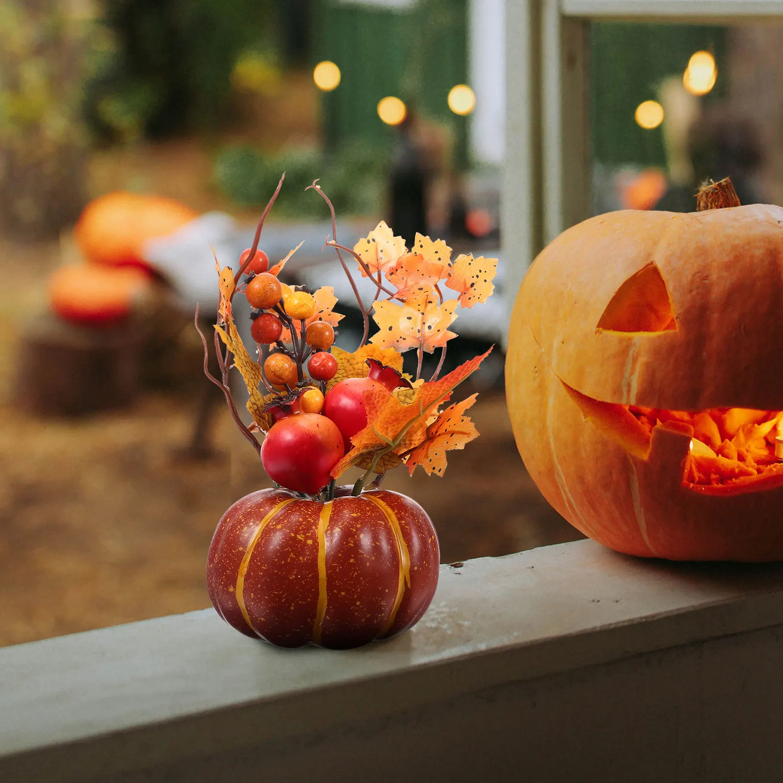 

Simulation Pumpkin naments Maple Leaves Decor Halloween Autumn Table Centerpiece Fall Prop Thanksgiving Party Supplies DIY Decor