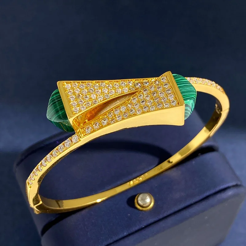 

Luxury Twin Pagodas Style Bangle 6 Kinds Of Color Green Red Blue Purple Triangle Malachite Bracelet&Bangle For Women