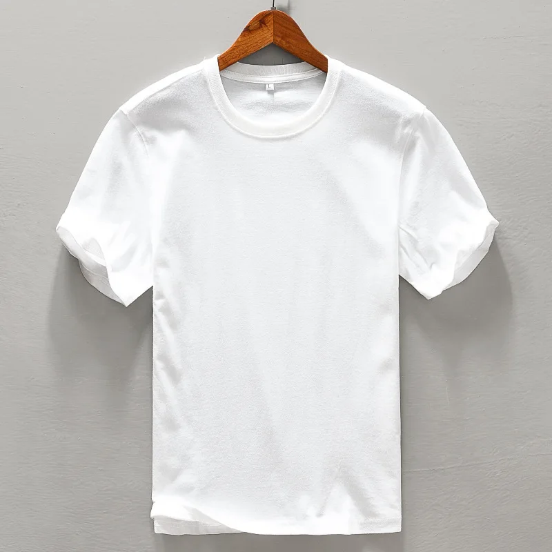 

L08 Summer Fashion Short Sleeve Men's White T-shirt Japan Style Classic O-neck Solid Color Simple Loose Casual Premium Basic Tee