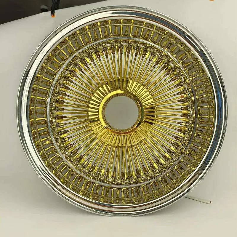 For Forged Gold Vintage Wire Wheels 15-22 Inch 7x8 18x8 20x8 Intricate Spoke Pattern for Old School Lowrider Classic Car Mods