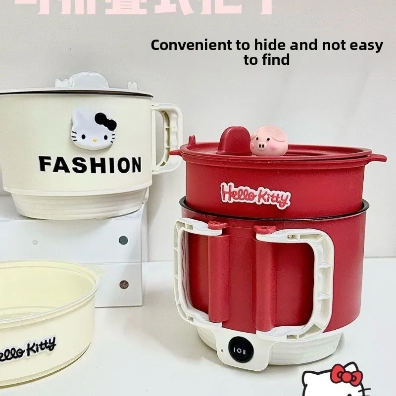 Cute cartoon Hello kitty dual-stage electric cooking pot Steaming and frying hot pot Multifunctional non-stick pot Holiday gift