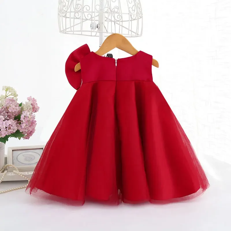 Ropa de bebé niña para bautismo, fiesta de cumpleaños, boda, vestido de baile de princesa, malla con lazo, vestidos sin mangas para niña