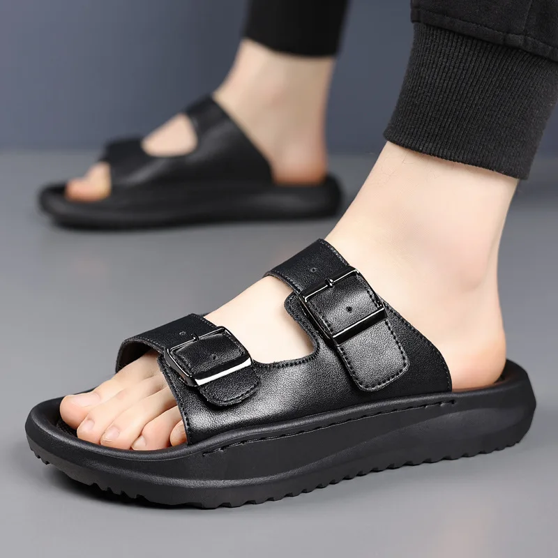 

Summer Double Button Men's Slippers Outdoor Sports Men's Beach Sandals Light Luxury Casual Thick Soled Men's Shoes