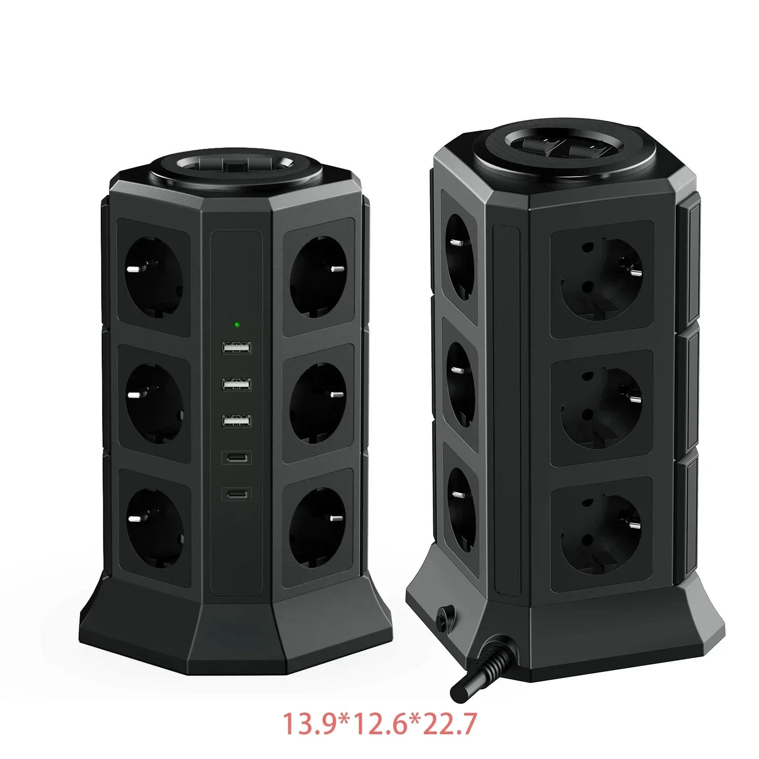 Melery Tower Power Strip Vertical EU Plug Adaptador Tomada USB TYPE-C Protetor contra surtos Proteção de circuito Cabo de extensão de 2m