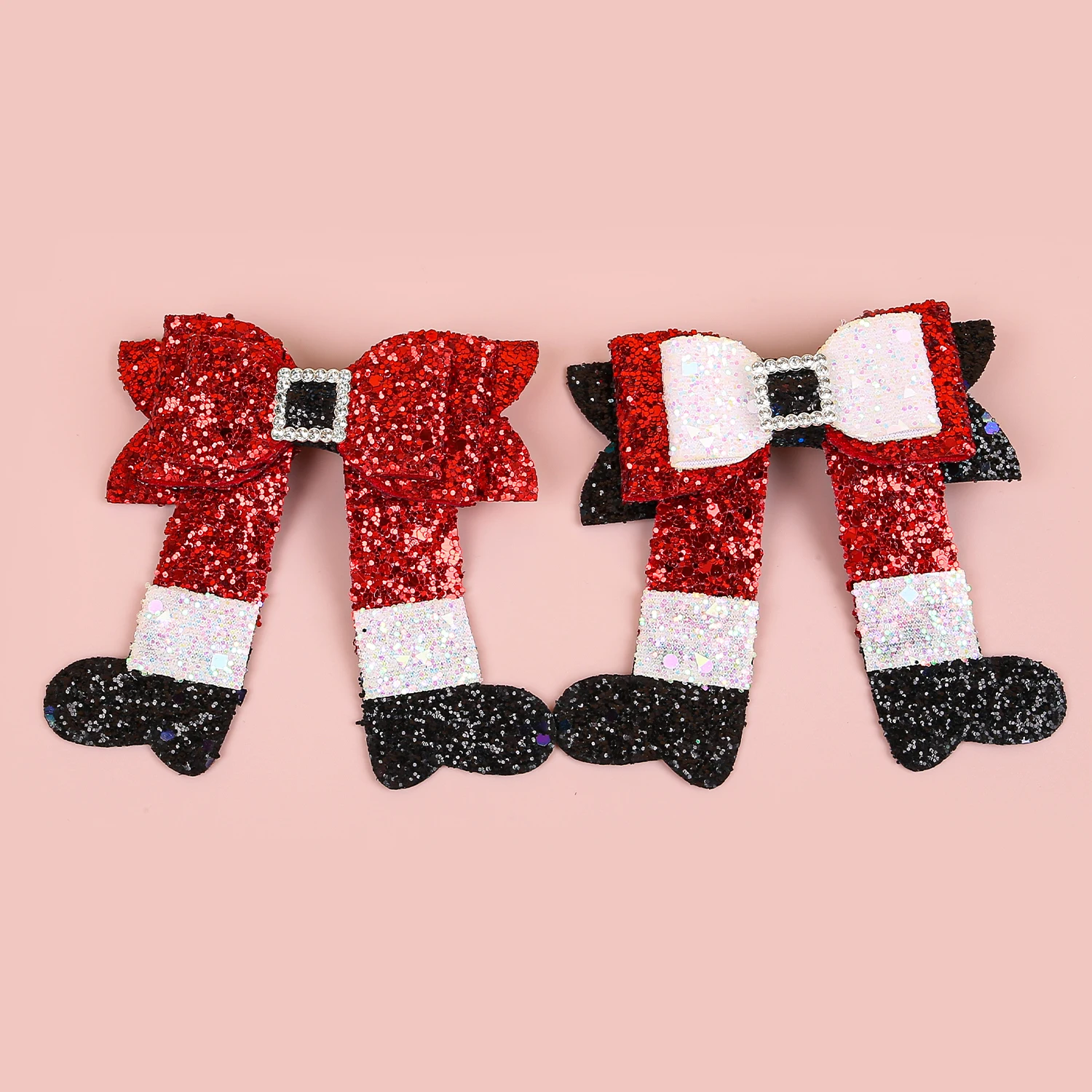 Cute Girls Christmas Hair Clips Elk Santa Claus Glitter Hair Bows Barrettes Clips Children Christmas Party Hair Accessories