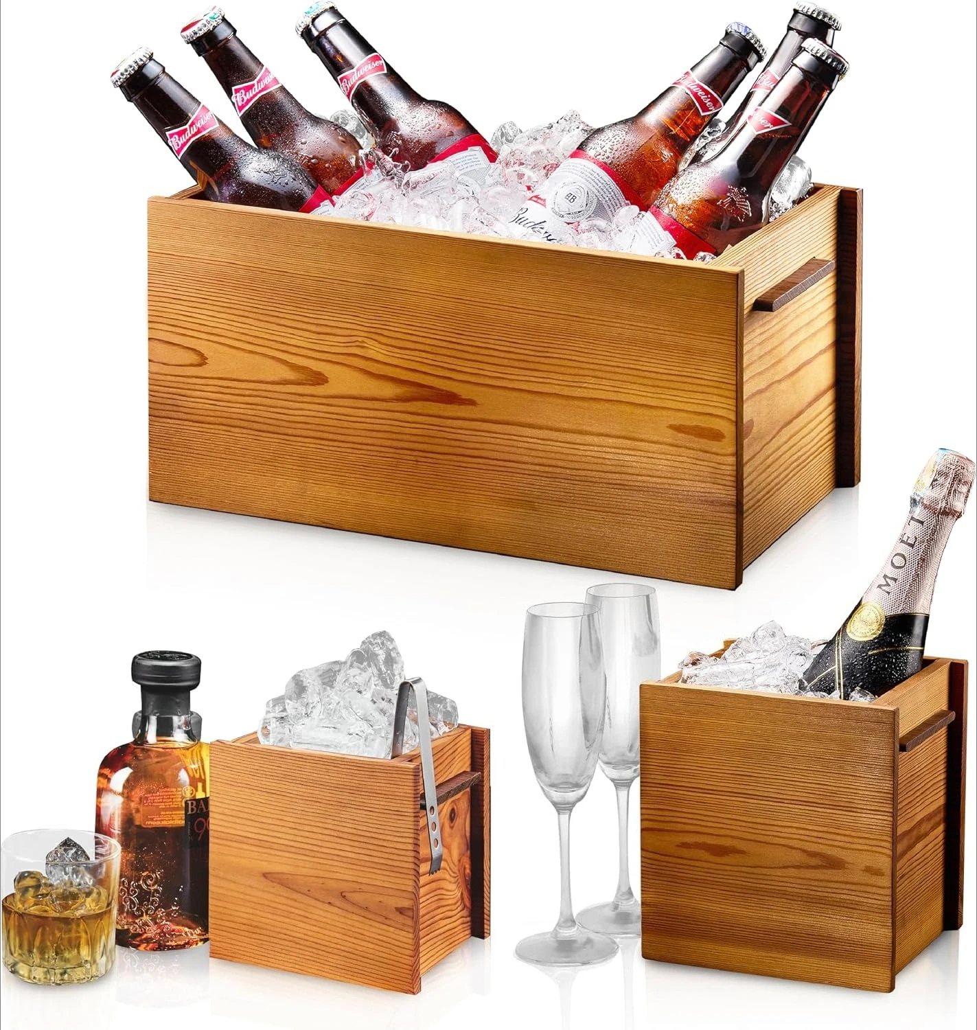 Insulated Wooden Ice Bucket for Parties Drink Bucket and Wine Chiller Low Condensation Beverage Tub Handcrafted Beer Champagne Cooler for Mimosa Bar Entertaining