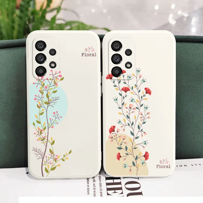Twigs Flower Willow Phone Case For Samsung A54 A34 A24 A14 A73 A53 A23 A13  A04 A72 A52 A52S A32 A22 A15 A25 A35 A55 4G 5G