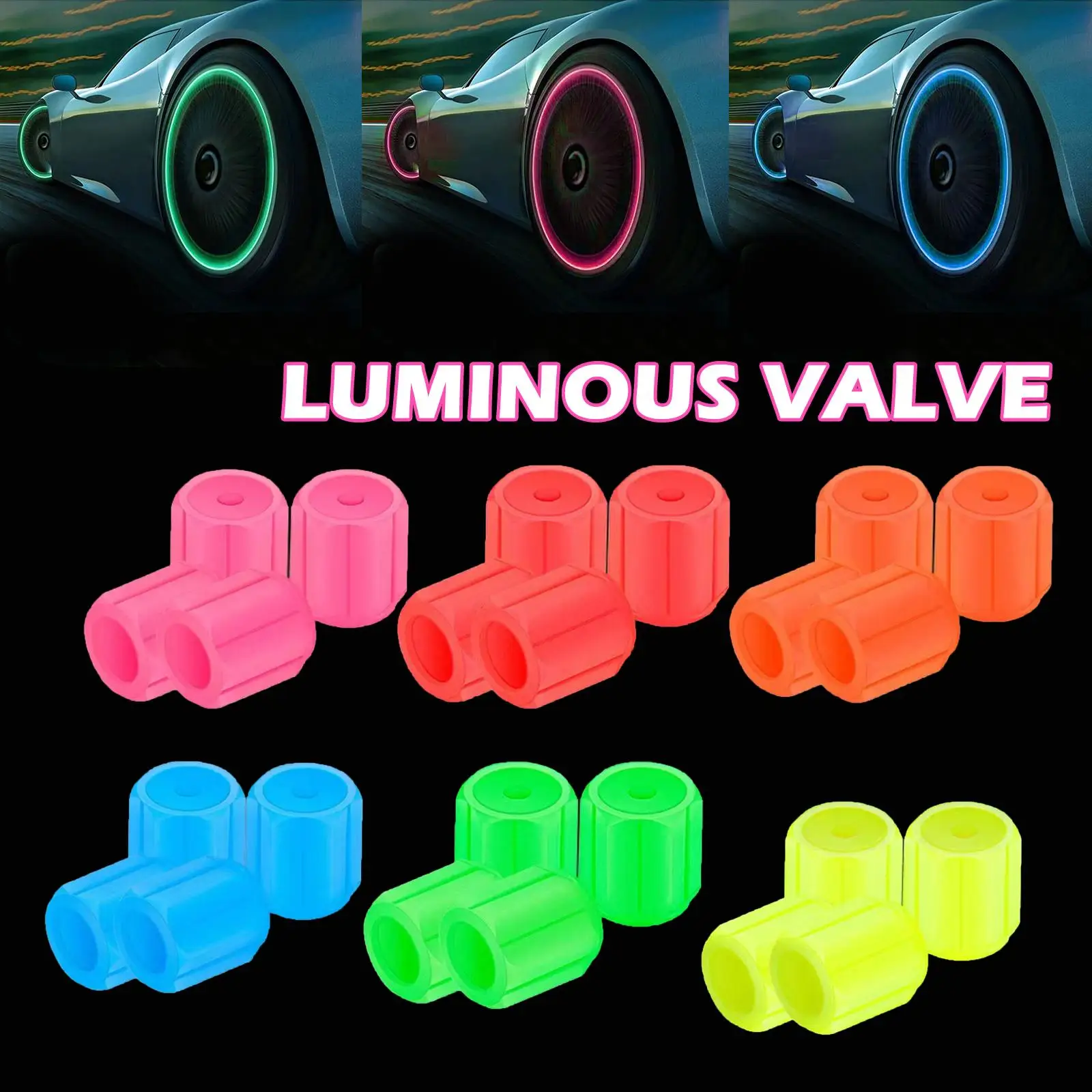 4PCS Luminous Car Tire Valve Cap Fluorescent Night Glowing Decor Motorcycle Bike Wheel Nozzle Dustproof Tyre Valve Stem Caps