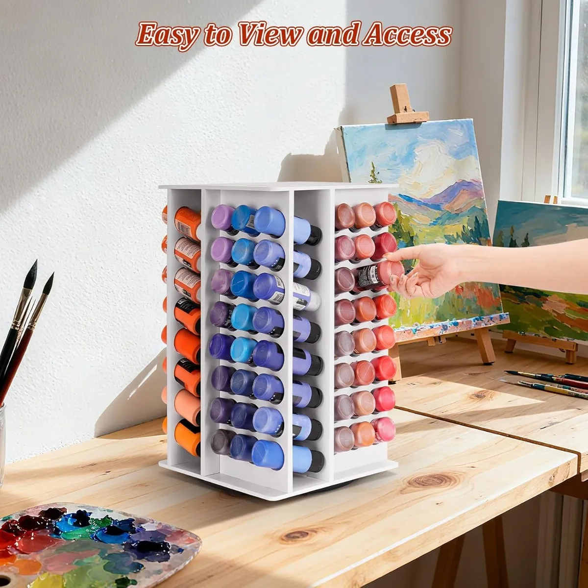 Acrylic Paint Holder 96 Holes Rotating Organizer Rack Large Capacity 360 Degree Storage Stand for 2oz Bottles Craft Supplies