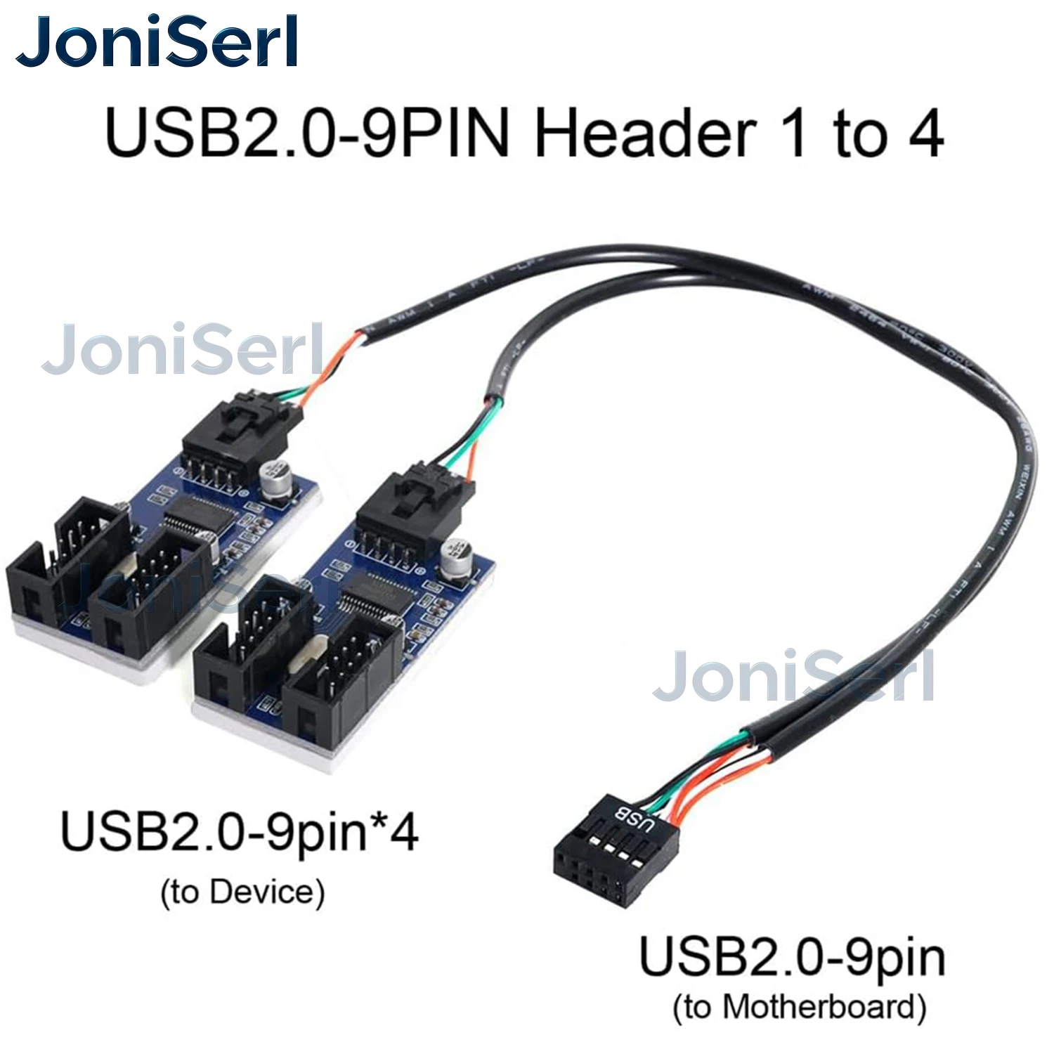 Rocketek Motherboard USB 2.0 9-Pin Header to 2/4-Port Hub Splitter - 30CM Cable USB 9-Pin Internal Cable Adapte
