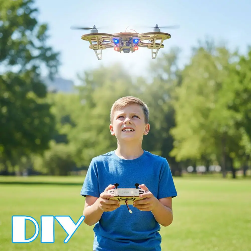 

DIY Wooden Flying Toy Remote Control Aircraft DIY Assembly Educational Toy Quadcopters Props Model Kit Wooden Learning K9E0