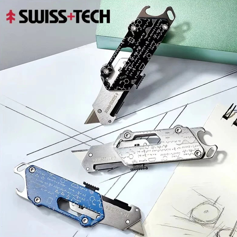Swiss Tech Pocket Utility Knife Multitool 2 In 1 Unpacking Knife Cutter Box Opener Paper Cutting EDC Multi Functional Tool