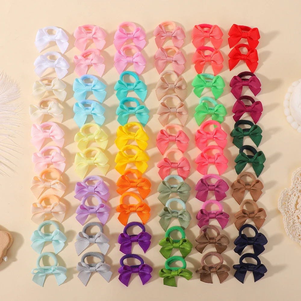 20/60Pcs Cute Bows Hair Rope Rubber Bands for Little Girls Sweet Elastic Headdress Candy Color Boutique Hairbands Set