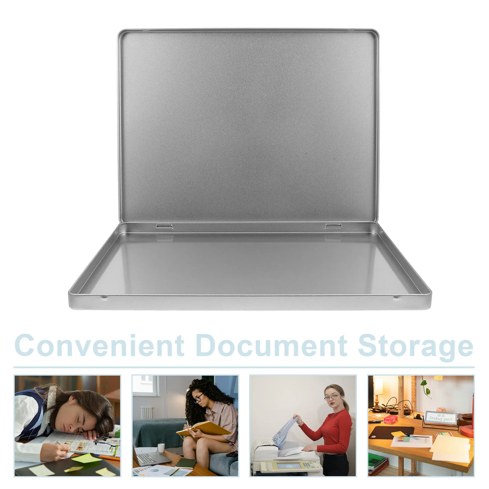 صندوق ملفات كبير A4 غطاء صندوق تخزين حديدي منظم مستندات محمول ألبومات الصور إيصالات اللوازم المكتبية حقيبة للتخزين