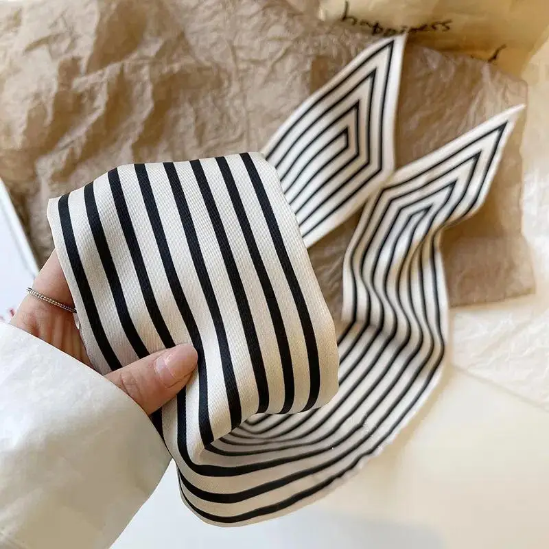 1Pc Headband Wraps Female Neckerchief Stripe French Korean Style Small Long Scarf Hair Accessories Bag Decor