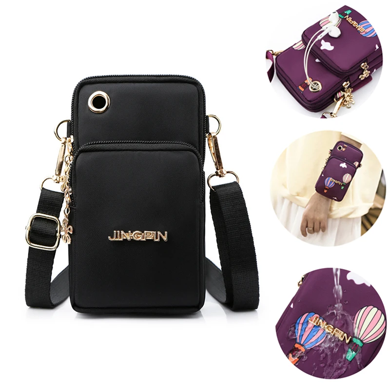 Fashion Women's Shoulder Bag Triple Zipper Phone Bag Printed Waterproof Crossbody Bag Coin Bag Sports Running Arm Bag