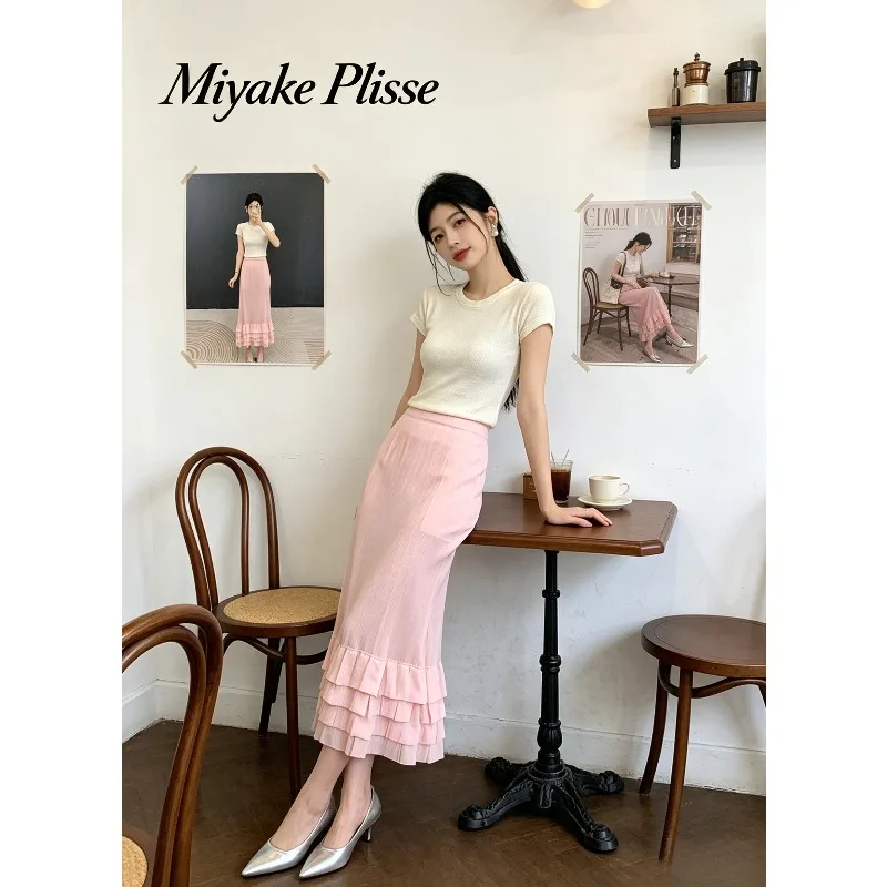 Miyake Pleated Plus Size Women's Dress Elegant Ruffled Skirt High Waist Versatile Knitted Skirt 2026 Autumn Pleated Half Skirt