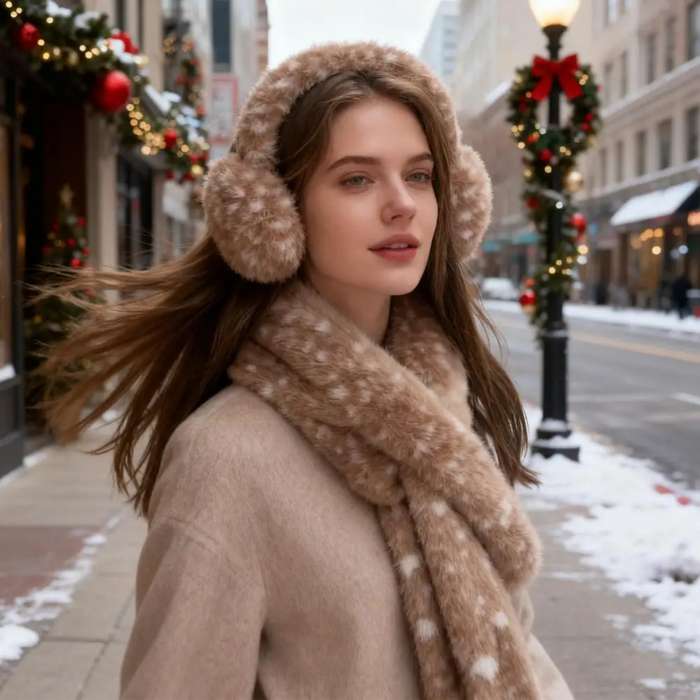 2025 الغزلان طباعة وشاح سدادات حماية الأذن قبعة غطاء للأذنين تدفئة الساق غامض الفراء الحيوان تدفئة الساق عيد الميلاد رشاقته أفخم خوذة