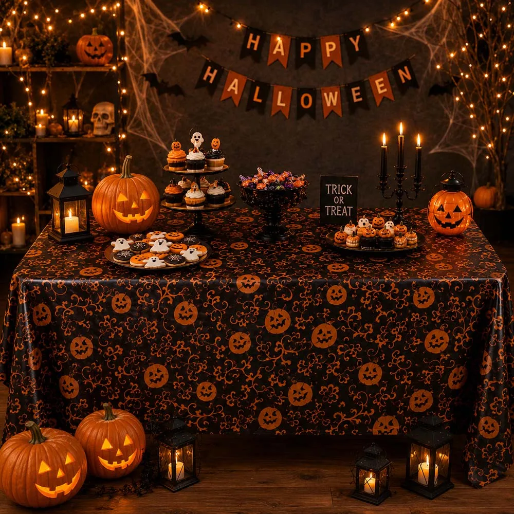Halloween Tablecloth Disposable Plastic Table Cover Party Table Decor for Home Kitchen Dining Haunted House view 3