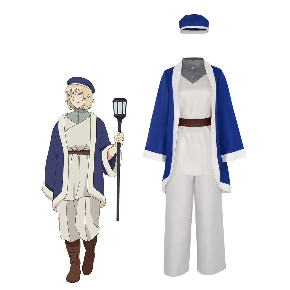 Anime Heerlijk In Kerker Falin Touden Cosplay Kostuum Pruik Uniform Donkerblauw Gewaad Hoed Laios Touden Halloween Feest Vrouwen Rekwisieten