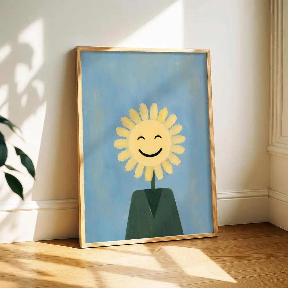 Whimsical Simple Smile Man Poster Living Room Bedroom Wall Decor Poster Self-Adhesive Aesthetic Modern Vibe