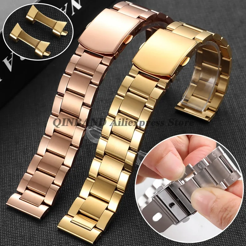 

18mm 20mm 22mm Brushed Polished Curved End Stainless Steel Watch Band Business Strap Silver Black Rose Gold Replacement Bracelet