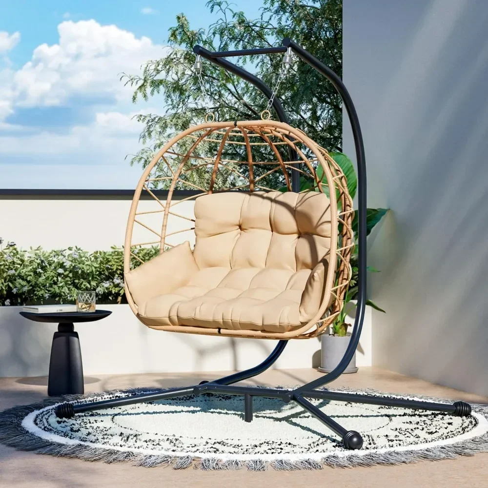 

Double Swing Egg Chair,700 LBS Outdoor Furniture,Patio Furniture Waterproof Cushions Hammock Chair with Stand and Armrest,Beige