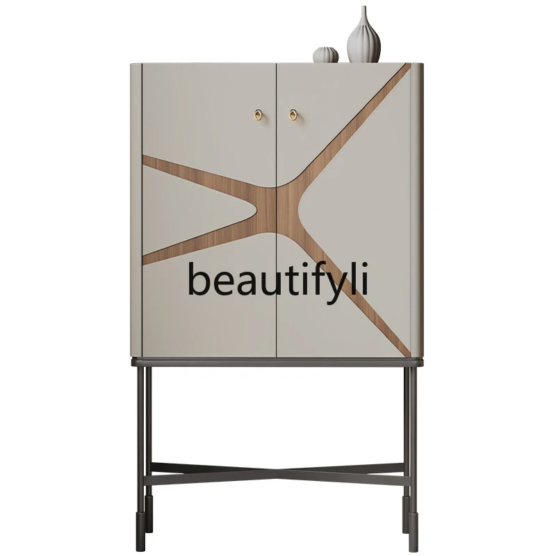 

Italian minimalist side cabinet high-end light luxury high-footed cabinet solid wood bookcase locker wall wine cabinet furniture