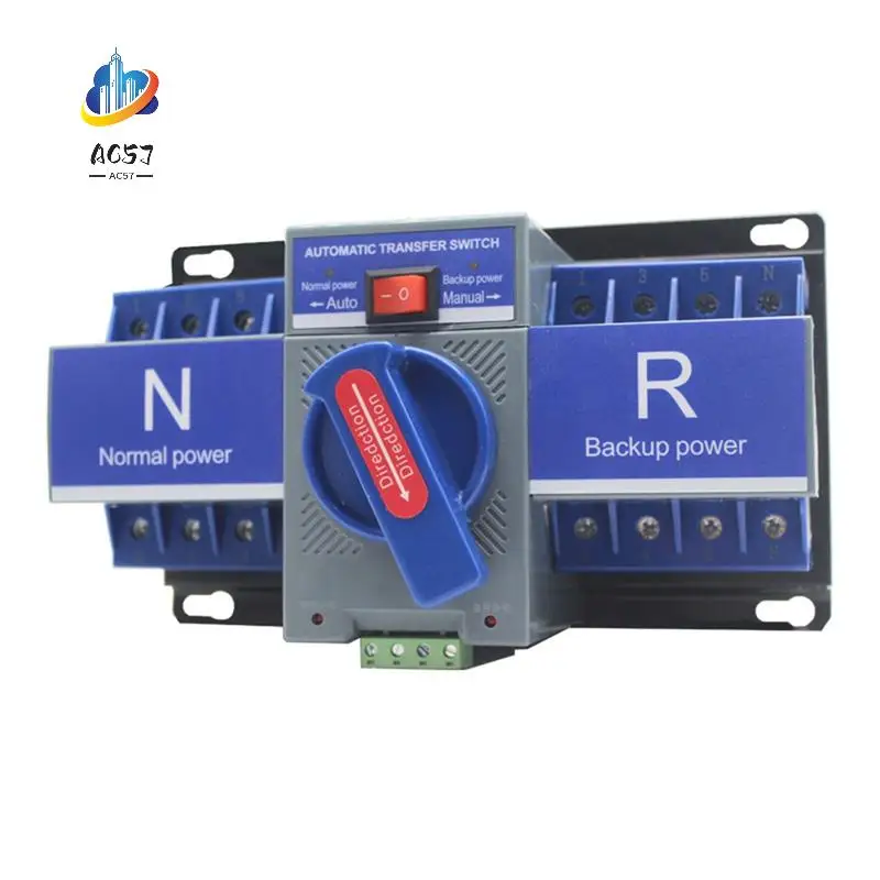 Interruptor de transferência automática ac57 63a 4p interruptor de transferência de energia dupla automática com proteção de travamento eletromecânico 220v replac
