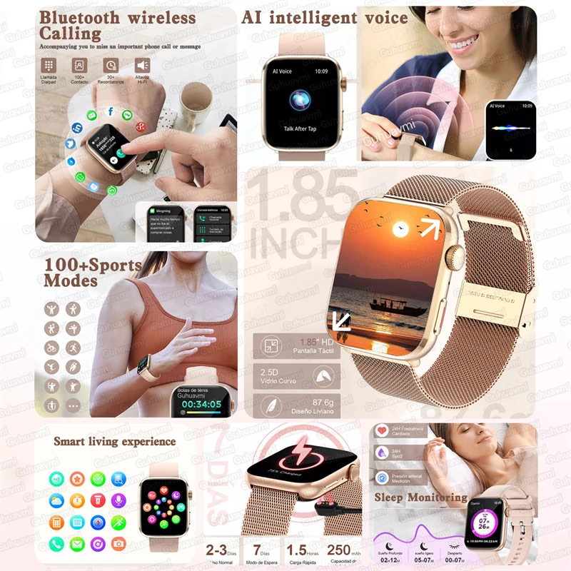 2025NewสําหรับHUAWEI NFC Smatนาฬิกาผู้ชาย 1.85 "หน้าจอAMOLEDความดันโลหิตHeart Rateสุขภาพหญิงกันน้ําSmarwatchesสุภาพสตรี