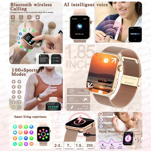 Imagen 2 del producto 2025 nuevo reloj NFC Smat genuino para mujer 1,85 ""pantalla AMOLED presión arterial ritmo cardíaco salud femenina relojes inteligentes impermeables para hombres