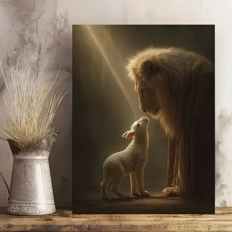 Lion and Lamb Christian Lion of Judah Poster and Prints Canvas Painting Wall Art Pictures Home Decor Cuadros