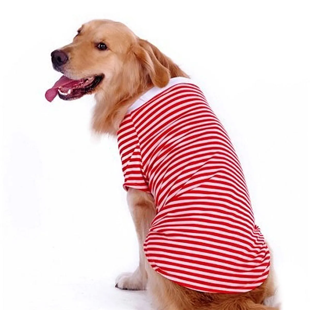 

Large Dog Striped T Shirt Red White Size S Oversized Breathable Cotton Vest for Medium Large Breeds Husky Golden Retriever