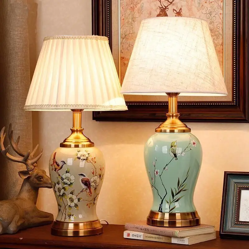 

New Chinese ceramic table lamp classical home bedroom living room bedroom study decoration wedding romantic warm bedside lamp