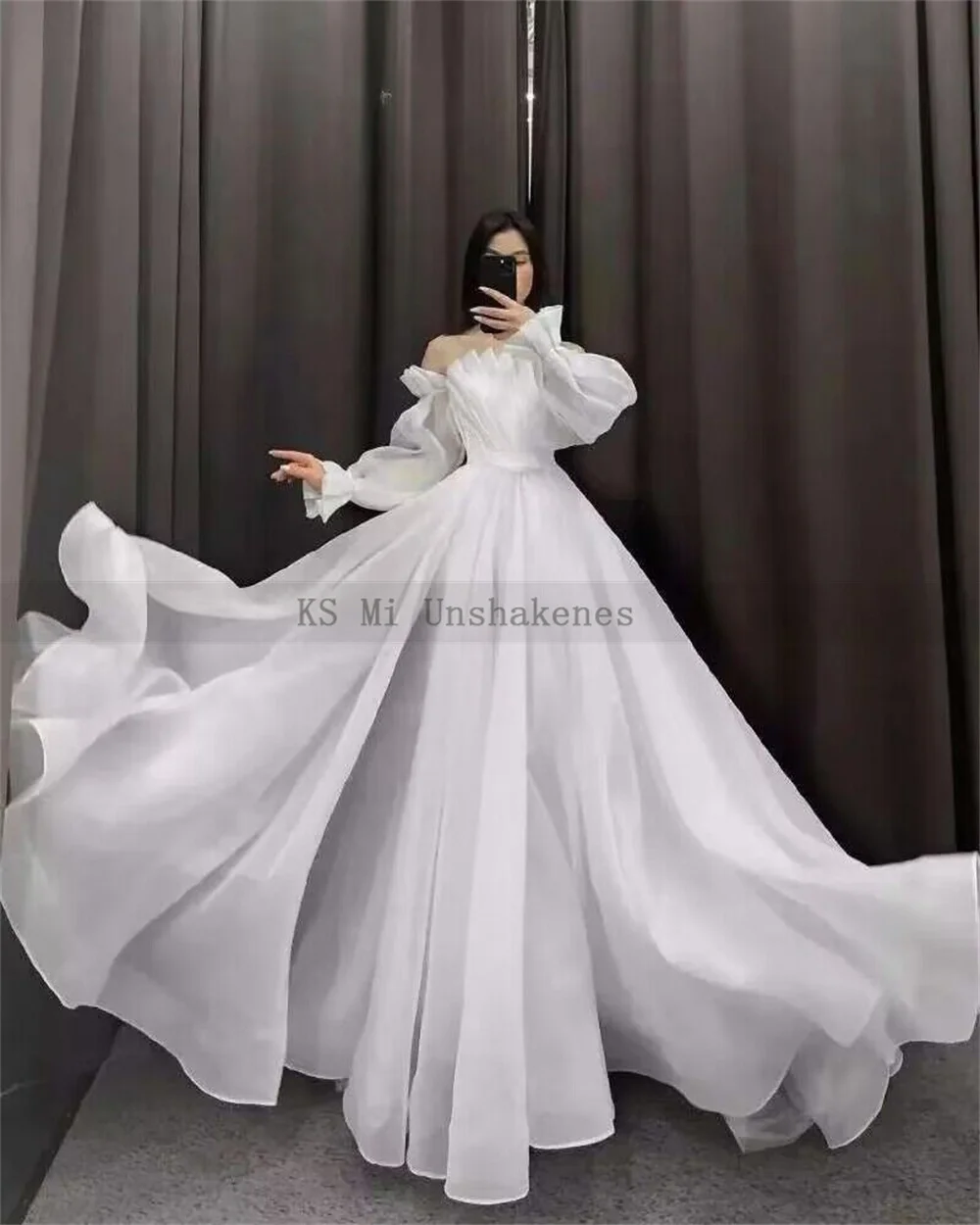 Vestidos de Noiva Branco elegancka białe suknie ślubne 2024 plisowane suknie ślubne z organzy z długim rękawem suknia dla panny młodej sznurowane