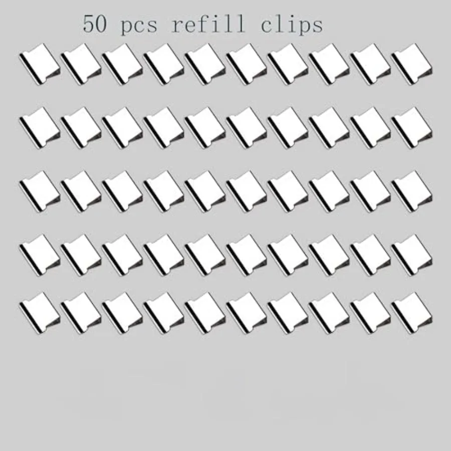 Dispensador de clips de almeja de papel portátil, cortapapeles rápido con 50 clips metálicos plateados reutilizables para documentos de escritorio y oficina