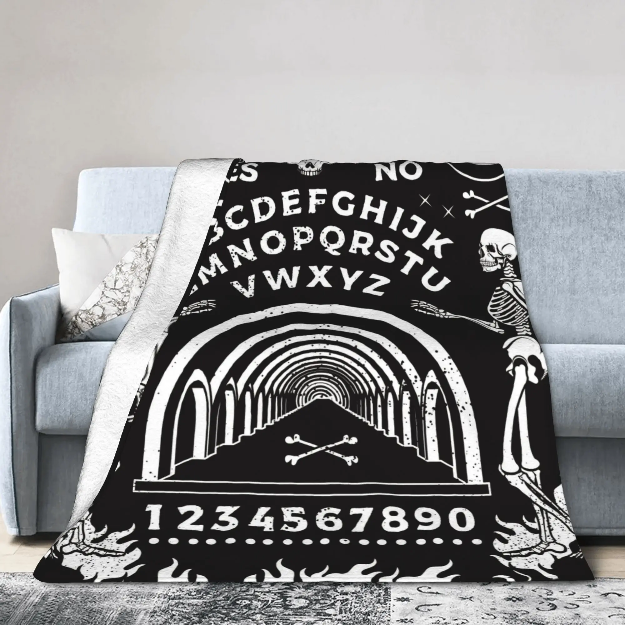 Ouija Board Occultism Halloween Fleece Throw Blanket Dancing Skeletons Skull Mystical Blankets for Bedding Office Bed Rug