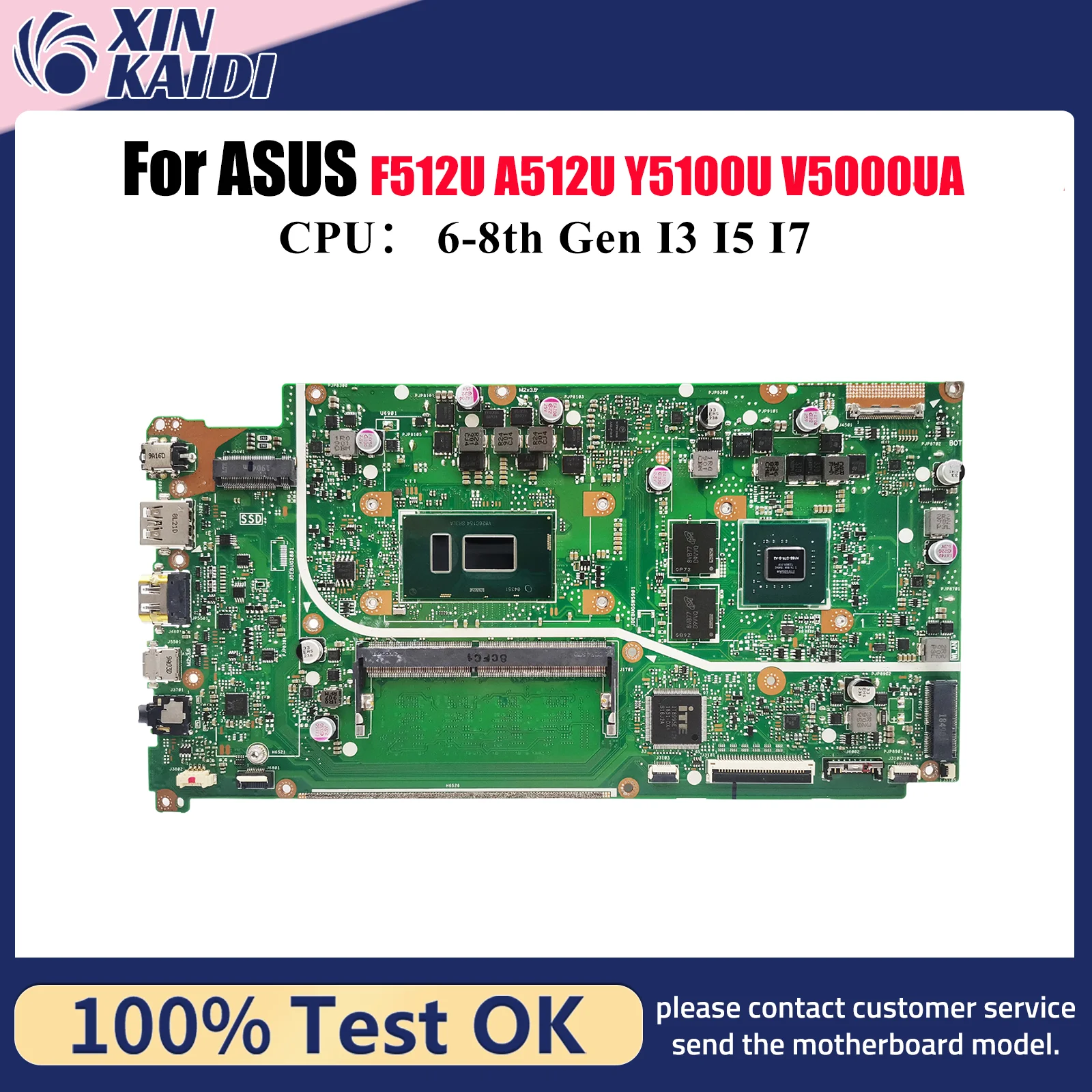 

X512UB Материнская плата для ноутбука ASUS VivoBook V5000UA X512UB X512UF A512U X512U Y5100U F512U Материнская плата с процессором I3 I5 I7 в порядке