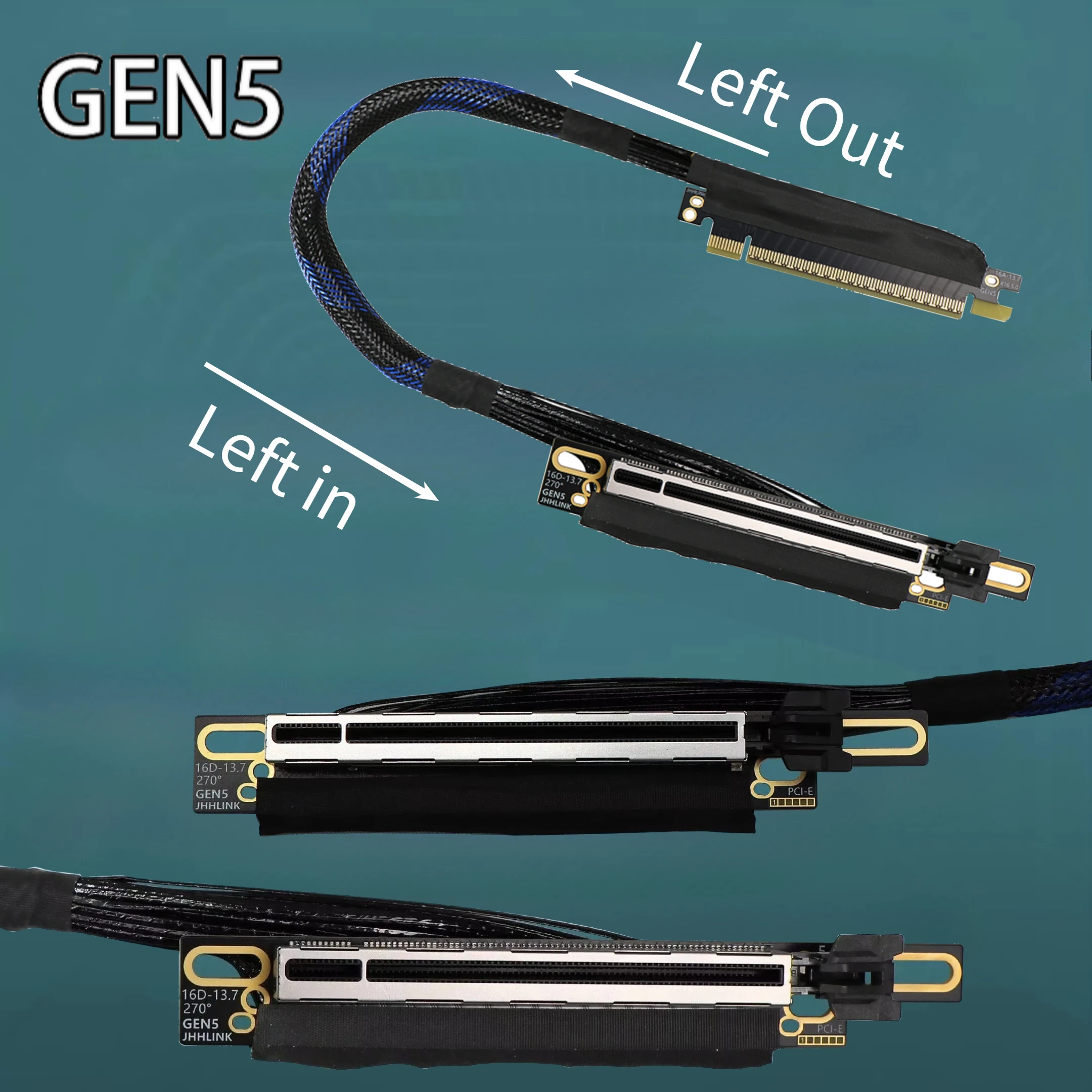 Upgrade PCI-E 5.0 X16 Graphics Card Extension Cable GEN 5 Braided Mesh Silver-plated Wire GPU Adapter 64GB\S Extreme 270 Reverse