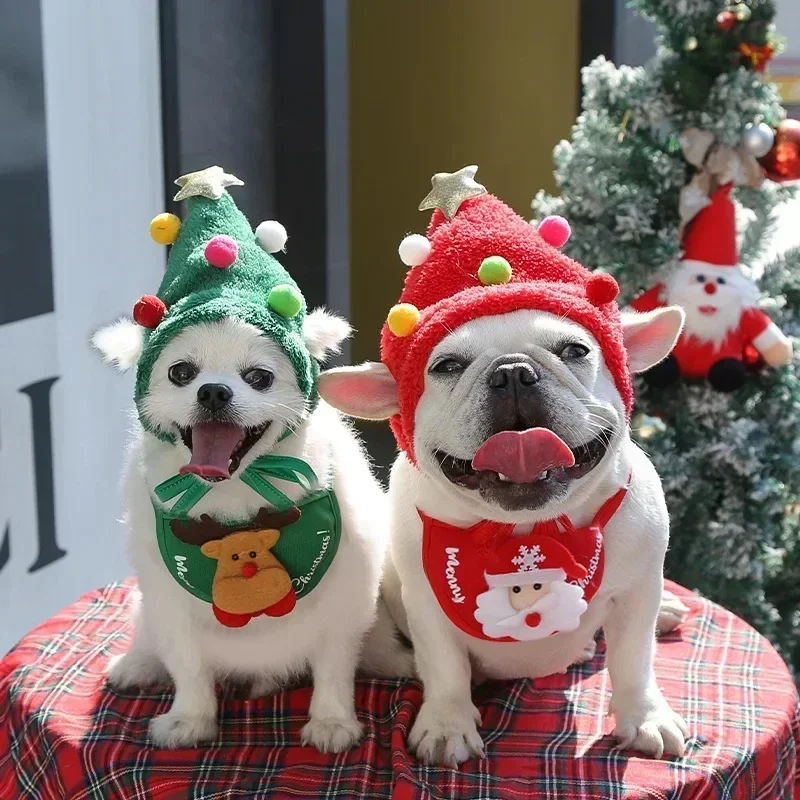 Christmas Dog Hat Puppy Dog Bib Santa Claus Elk Saliva Towel Pet Costumes Autumn and Winter Clothes Cats Hat Pet Accessories