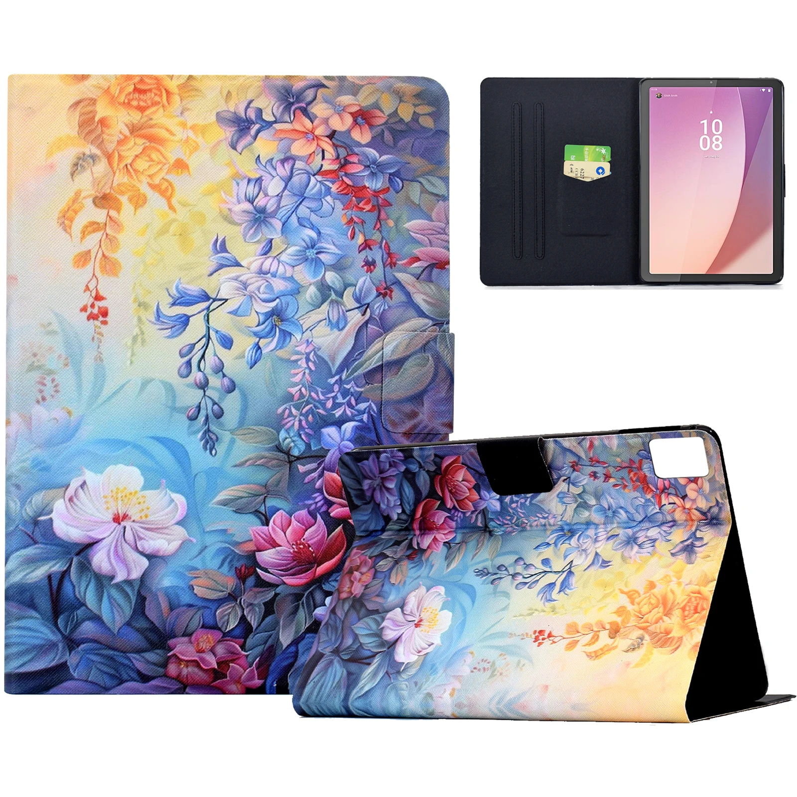 

For Lenovo Tab M9 TB-310FU Case Colorful Pattern Painting Card Slots Stand Leather Tablet Cover with Auto Sleep / Wake - Bloss