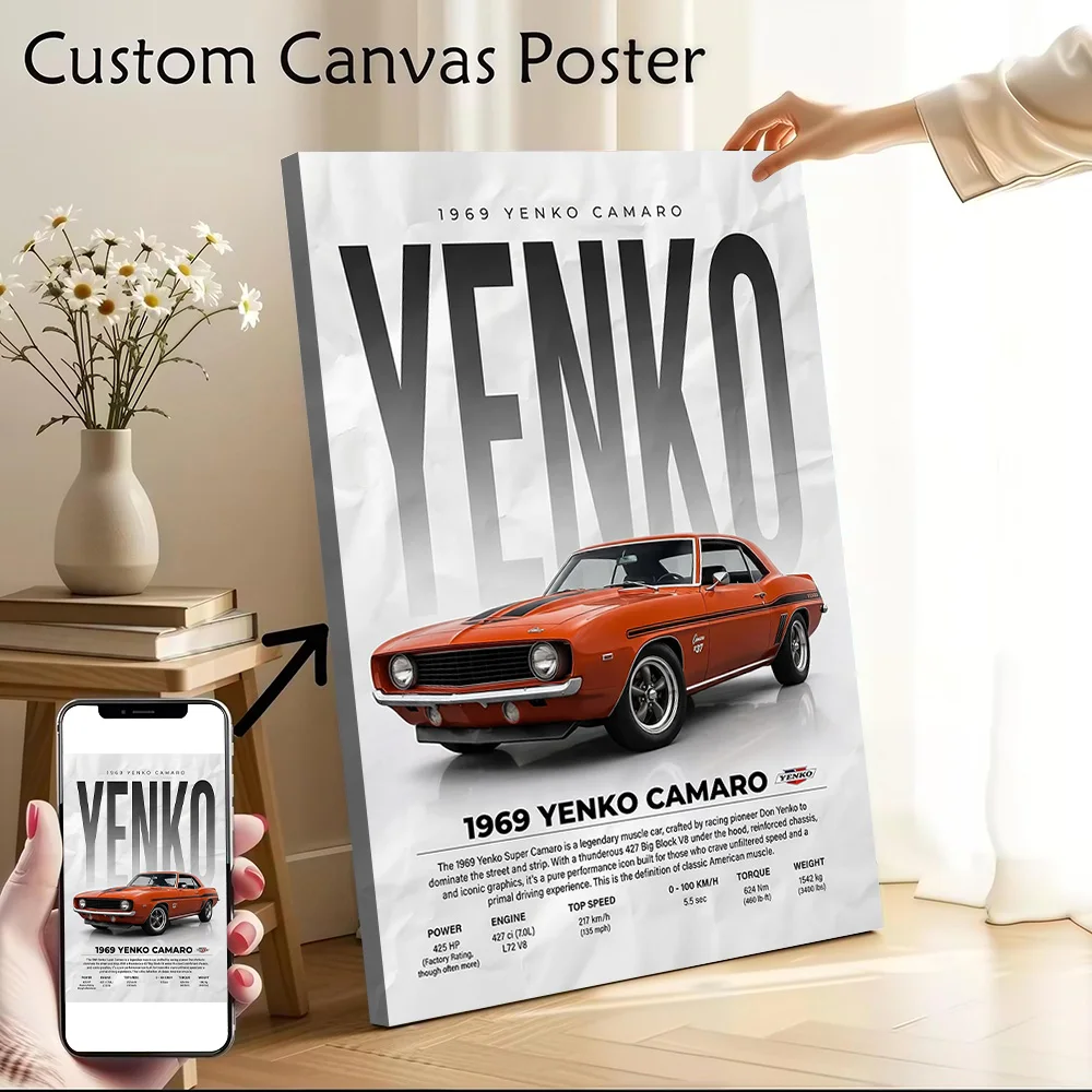 Elegante y Clásico Camaro Yenko 1969, Lienzo Decorativo para Pared, Póster con Foto Personalizada, Impresión Moderna para Fanáticos, Decoración de Baño y Hogar