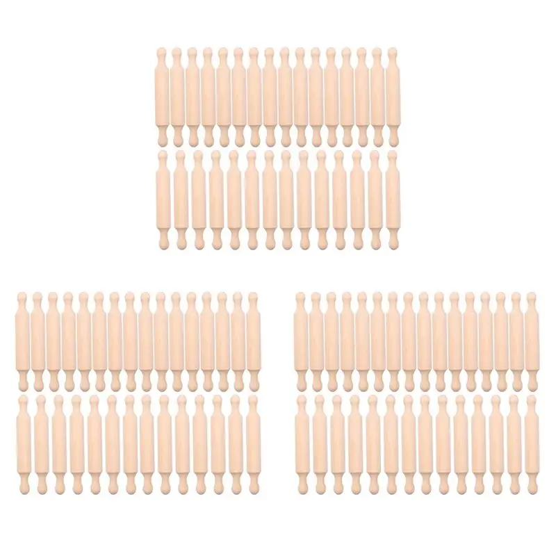 ABVJ-60 Pieces Wooden Mini Rolling Pin 6 Inches Long Kitchen Baking Rolling Pin Small Wood Dough Roller For Children Fondant
