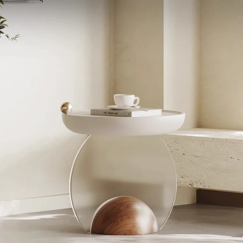 French cream style sofa, side table, suspended acrylic, light luxury and high-end sense, small coffee table in the living room